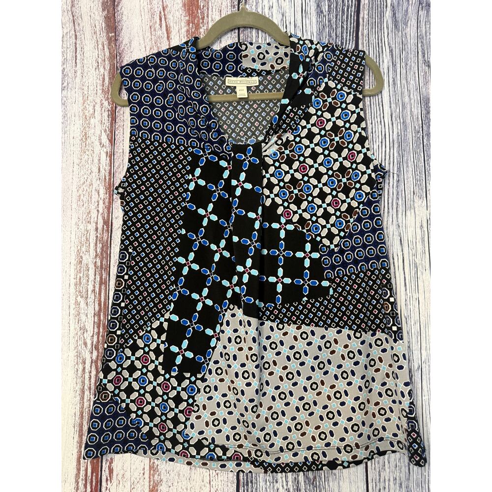 Dana Buchman Sleeveless Blue/Black Patchwork Blouse Petite Medium